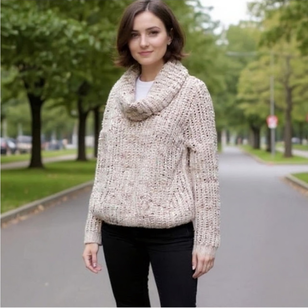 MOON & MADISON NWOT Confetti Cream Cowl Neck Sweater